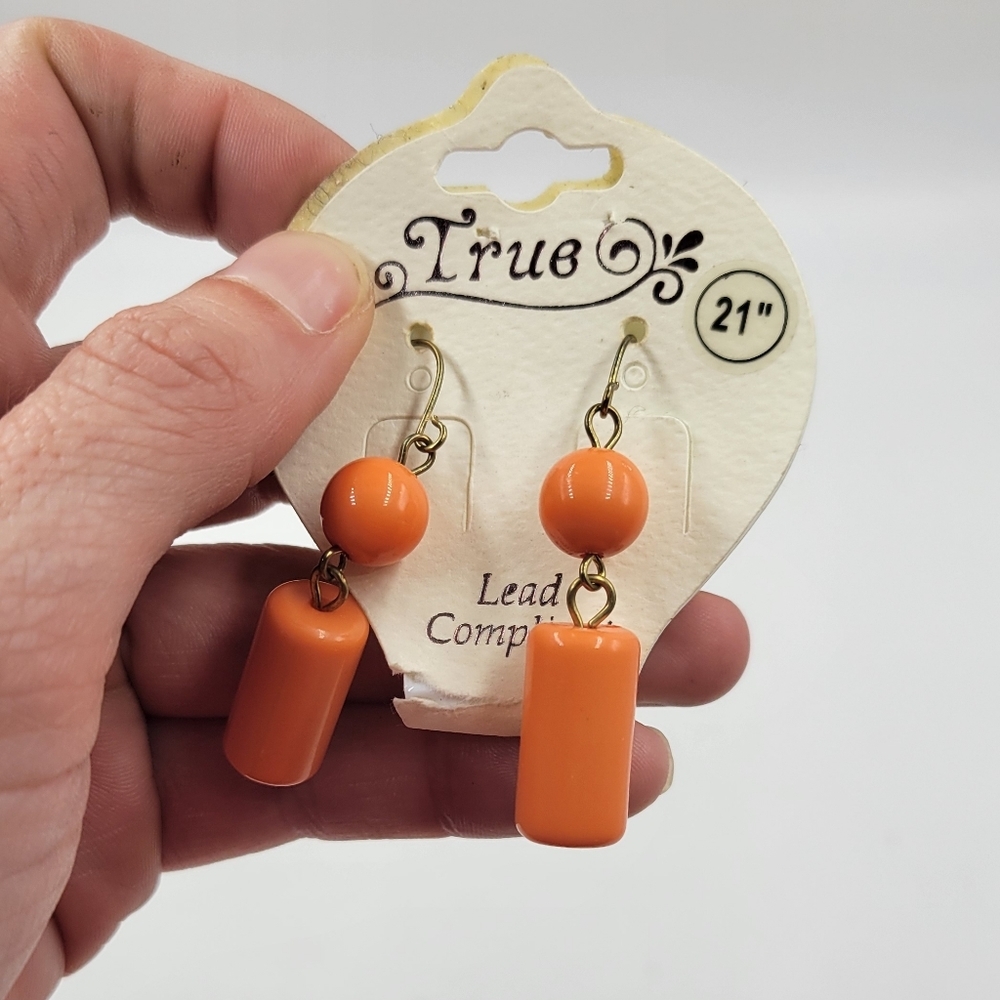 Cute Orange Boho Beaded Dangle Earrings Set Pair Dangly Vintage True